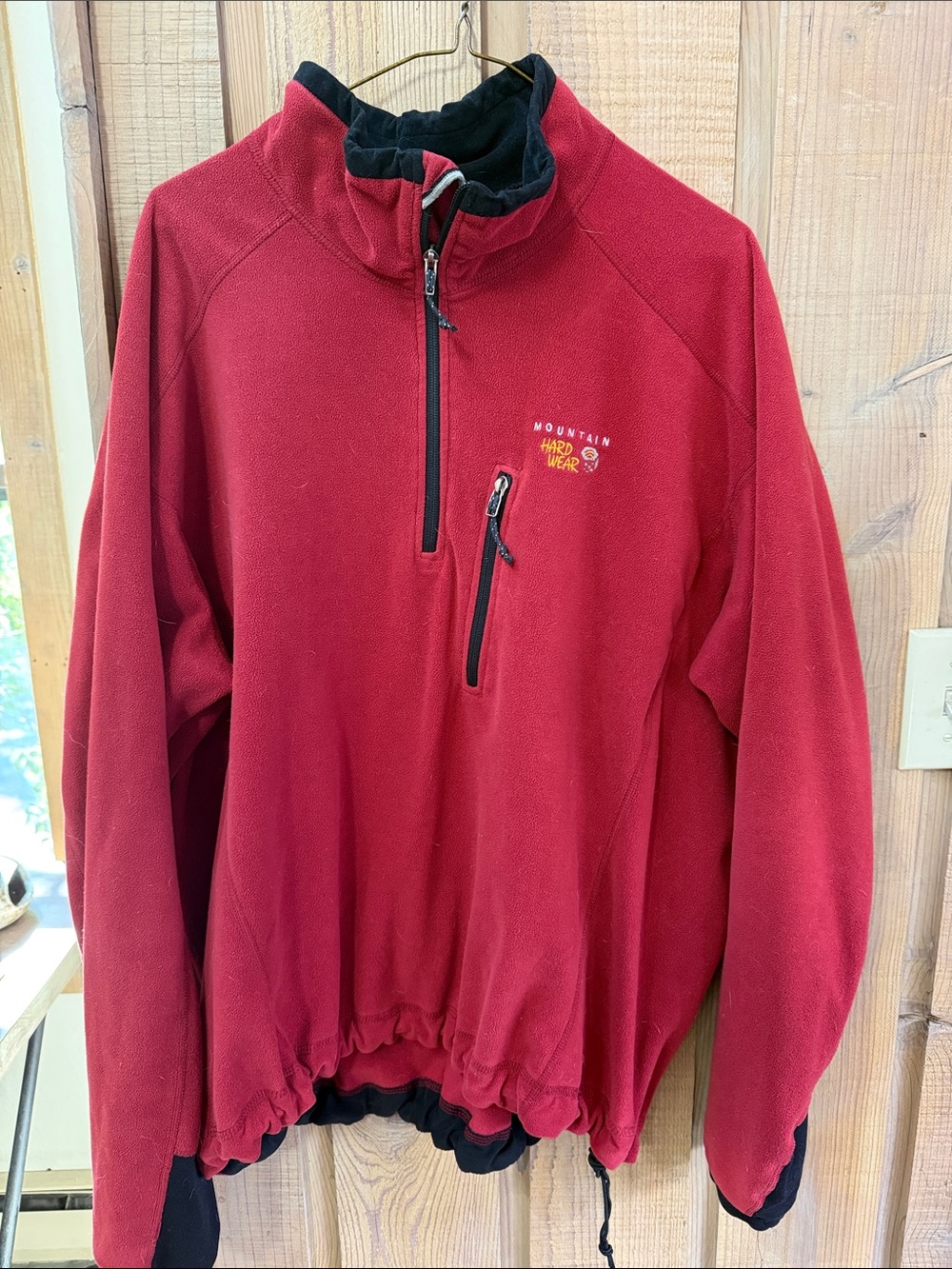 Mountain Hardwear Red Men's Half-Zip Fleece Pullover with Black Trim